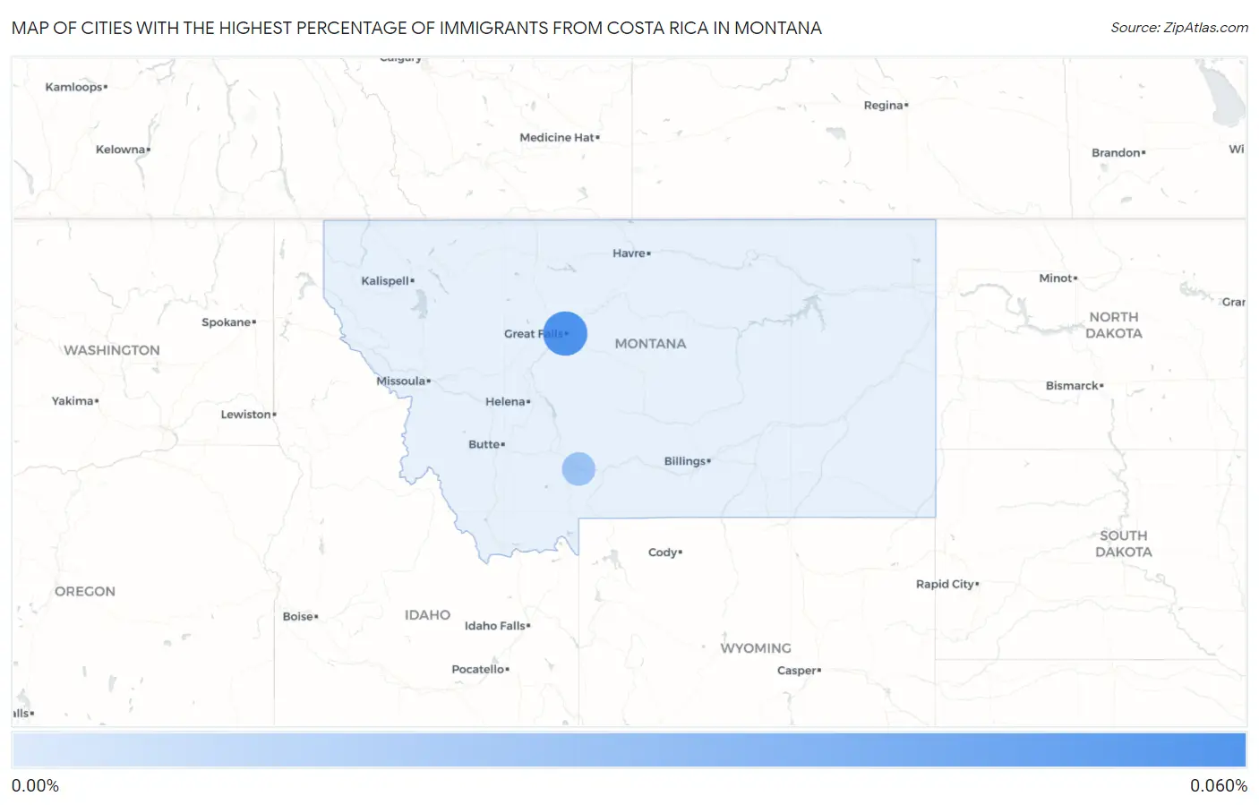 Cities with the Highest Percentage of Immigrants from Costa Rica in Montana Map