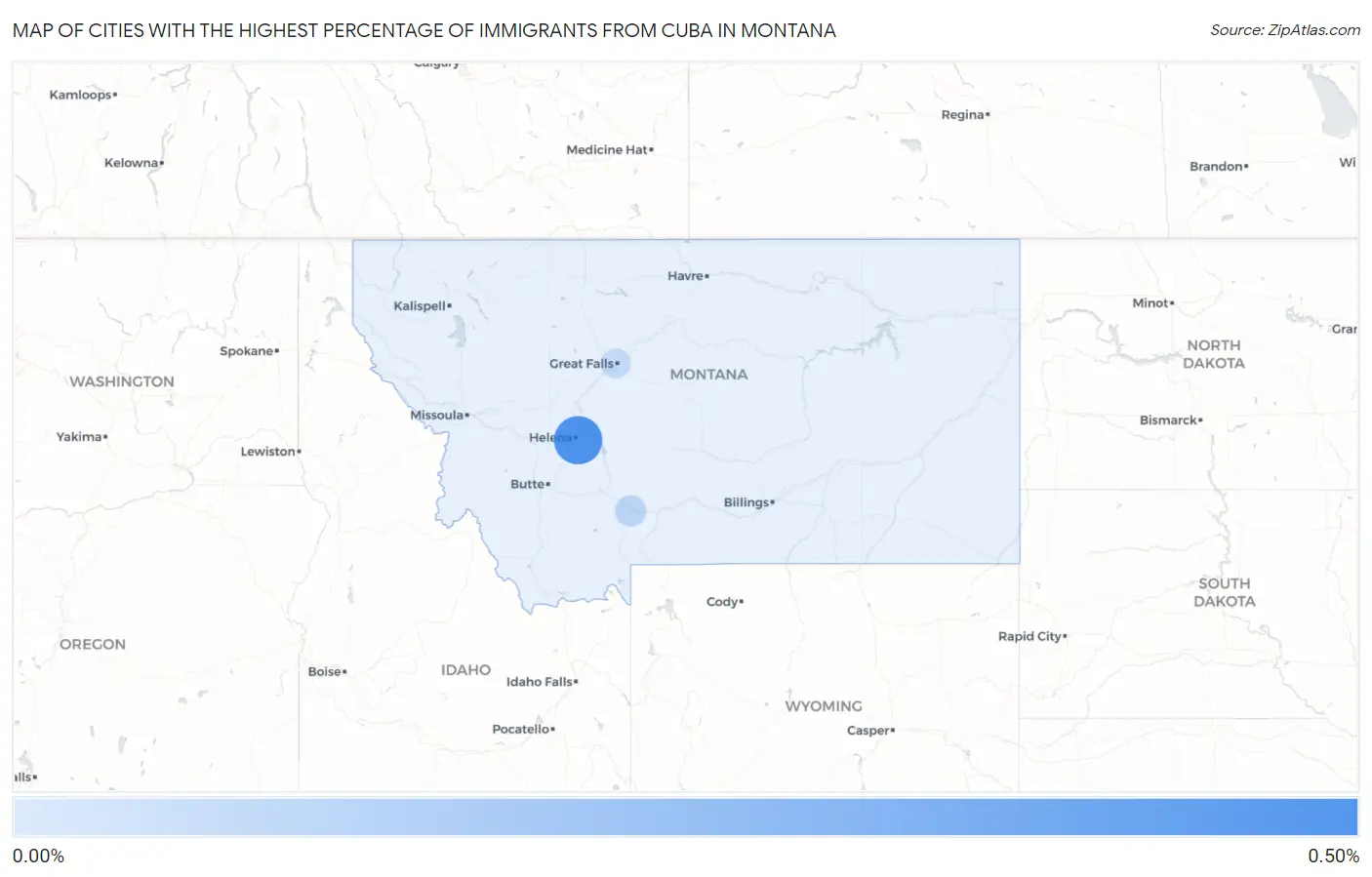 Cities with the Highest Percentage of Immigrants from Cuba in Montana Map