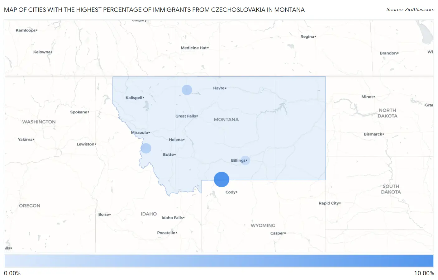 Cities with the Highest Percentage of Immigrants from Czechoslovakia in Montana Map