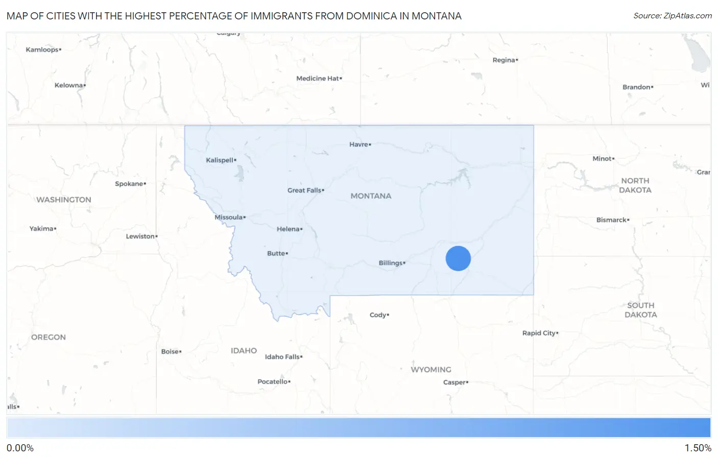 Cities with the Highest Percentage of Immigrants from Dominica in Montana Map
