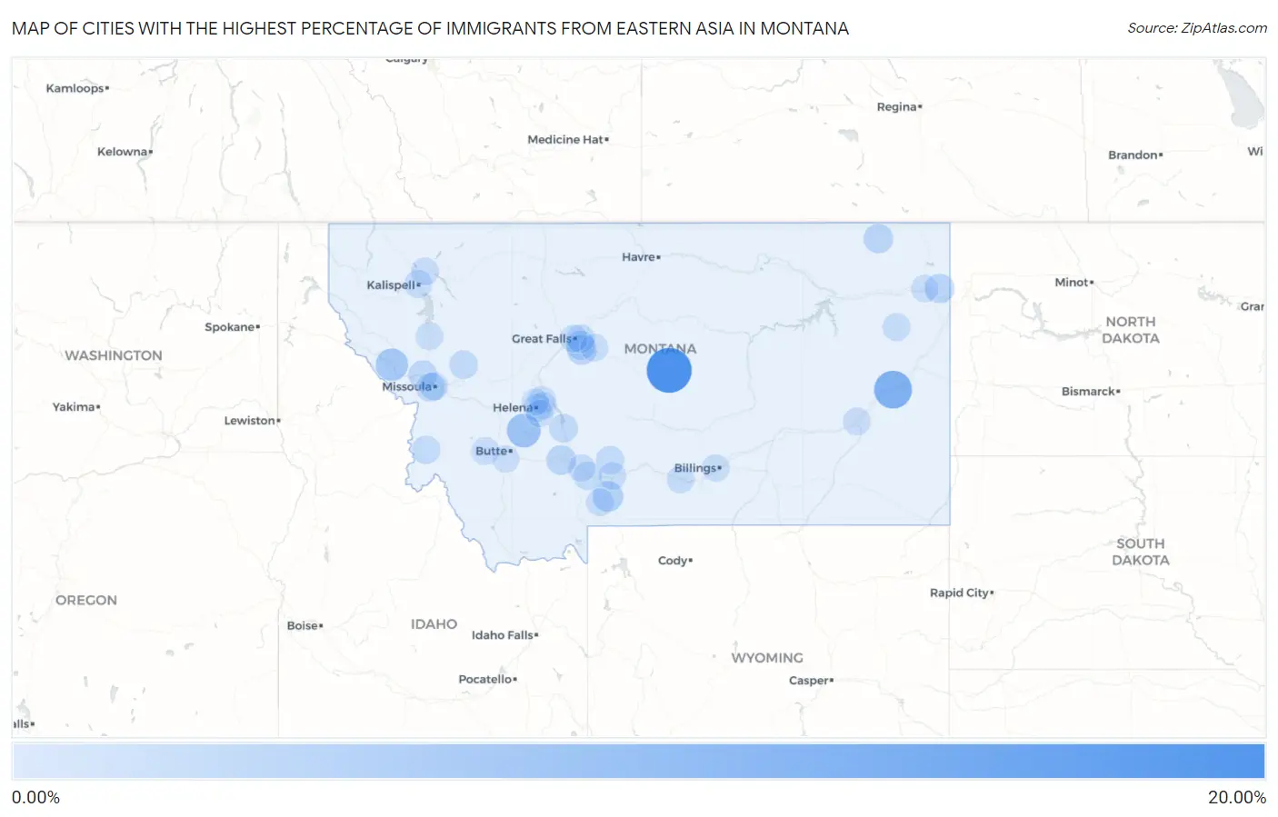 Cities with the Highest Percentage of Immigrants from Eastern Asia in Montana Map