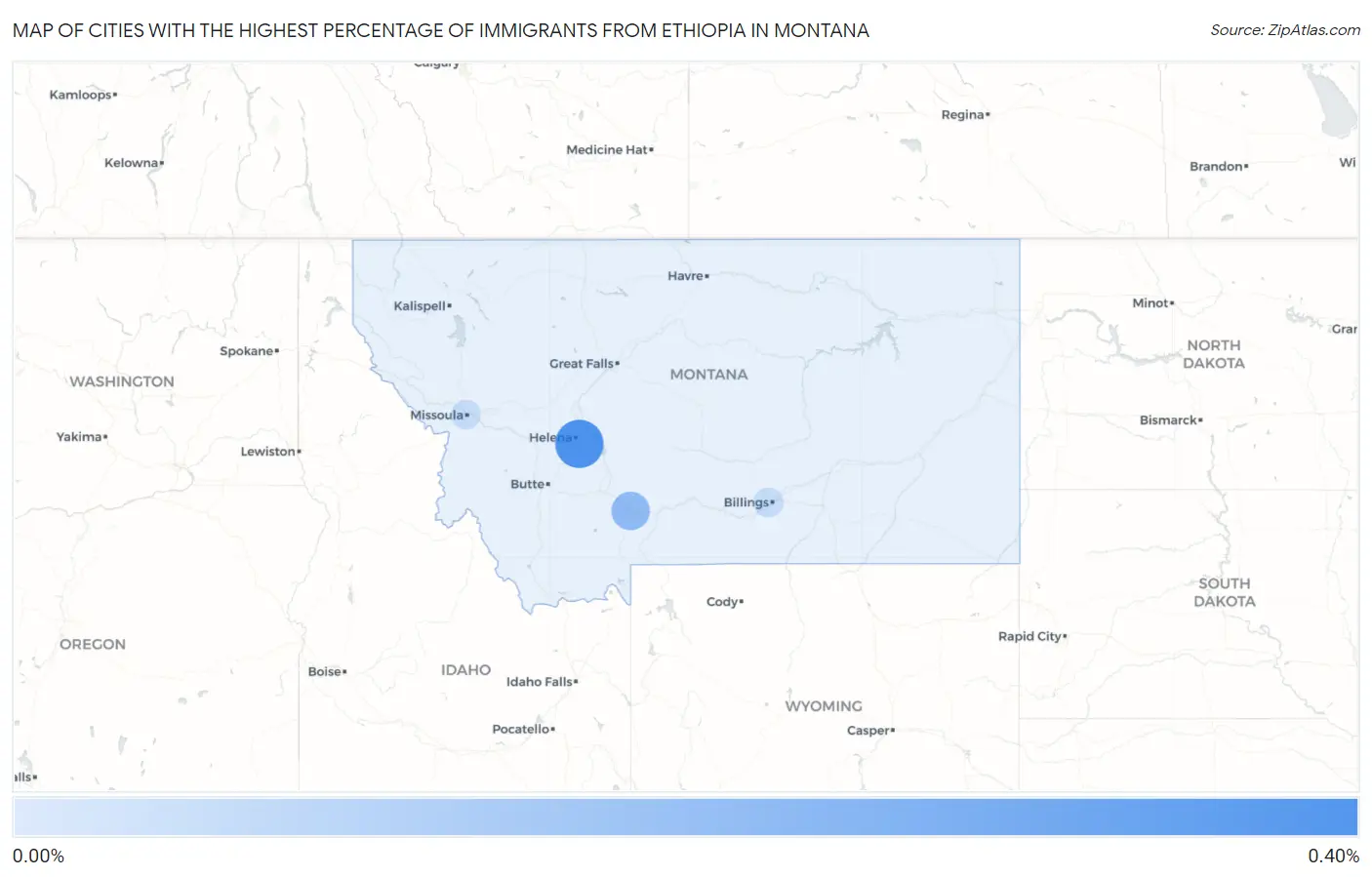 Cities with the Highest Percentage of Immigrants from Ethiopia in Montana Map