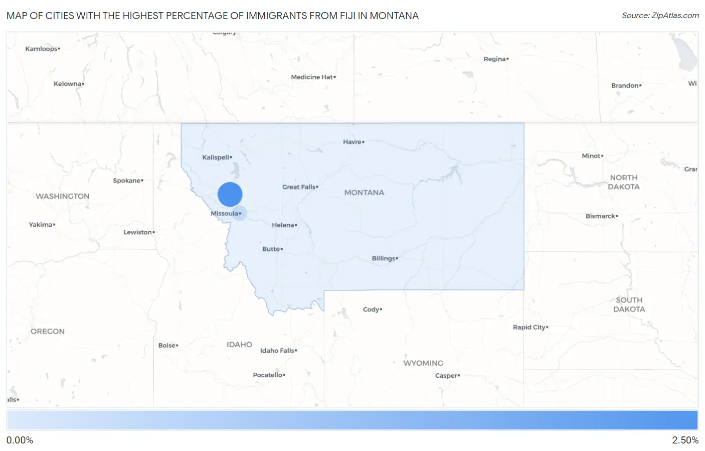 Cities with the Highest Percentage of Immigrants from Fiji in Montana Map