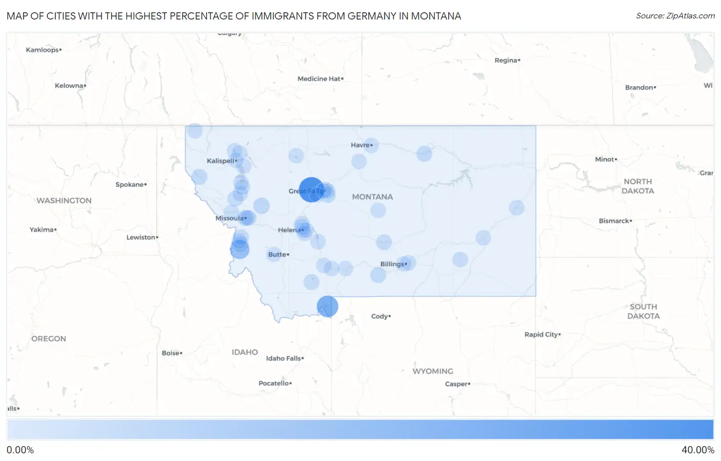 Cities with the Highest Percentage of Immigrants from Germany in Montana Map