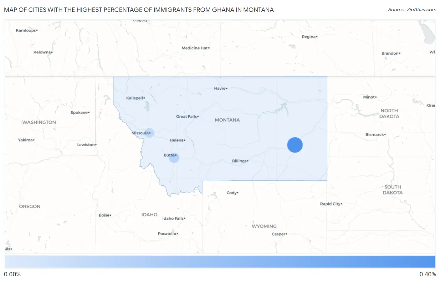 Cities with the Highest Percentage of Immigrants from Ghana in Montana Map