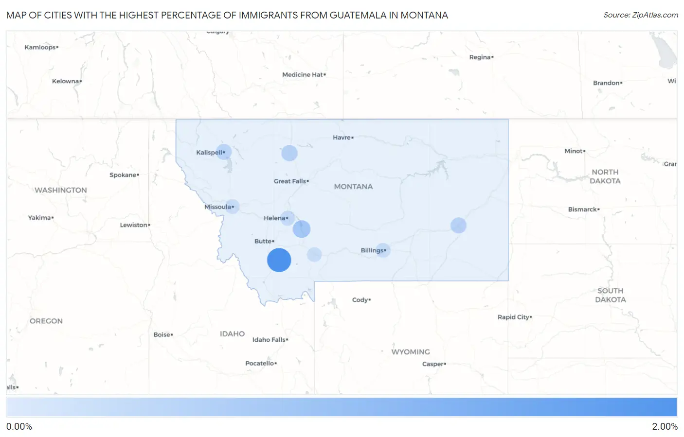 Cities with the Highest Percentage of Immigrants from Guatemala in Montana Map