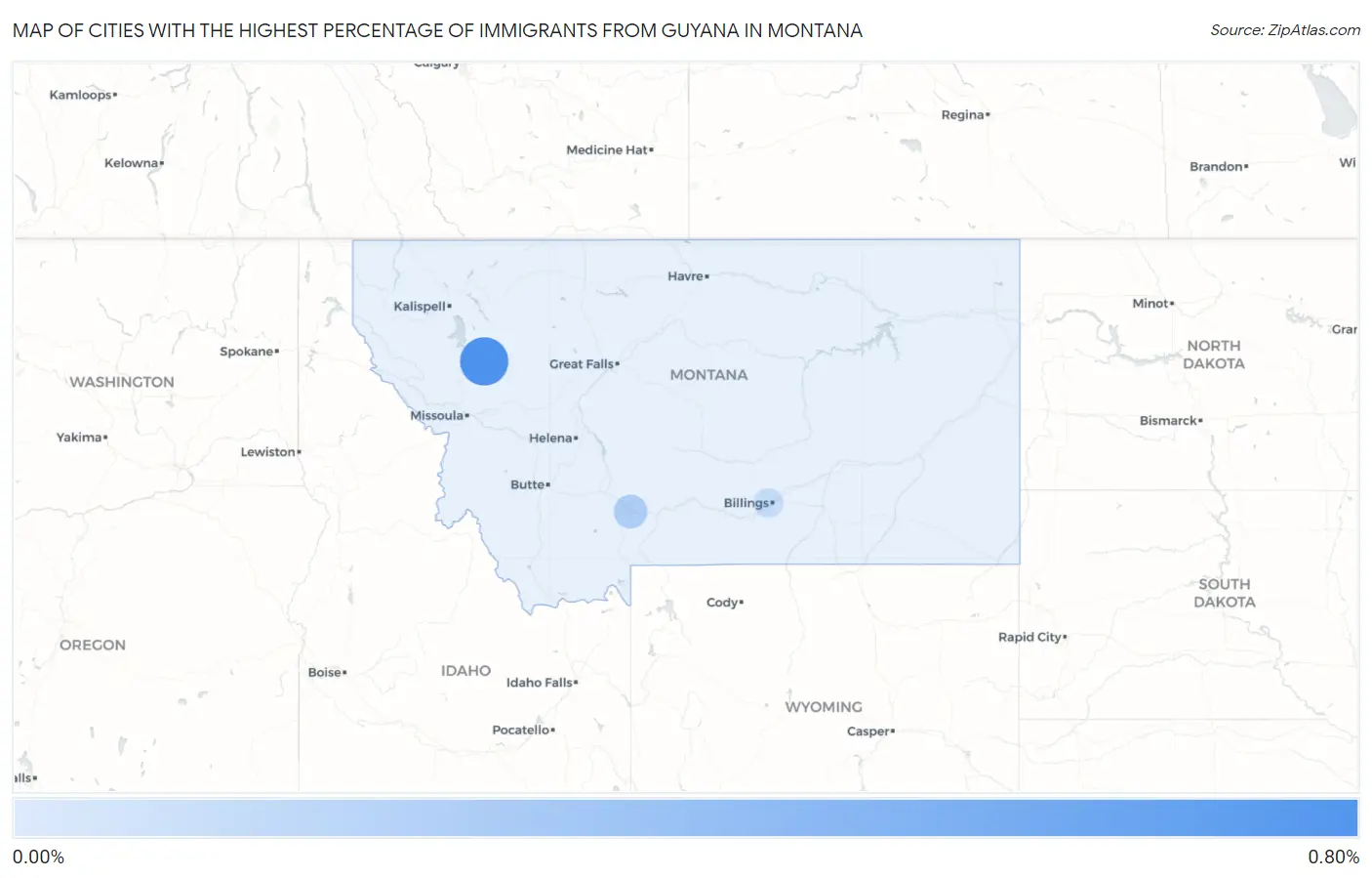 Cities with the Highest Percentage of Immigrants from Guyana in Montana Map