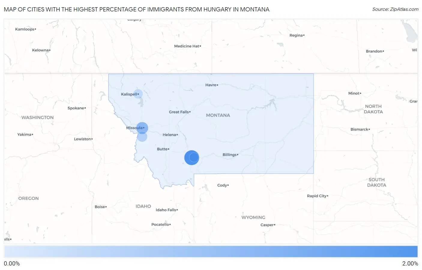 Cities with the Highest Percentage of Immigrants from Hungary in Montana Map