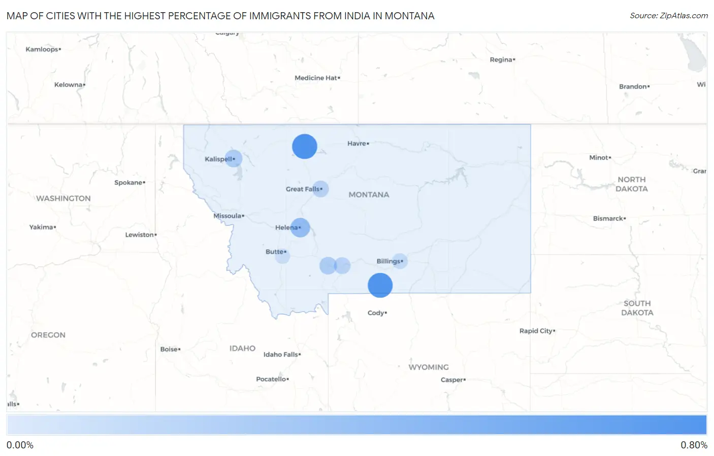Cities with the Highest Percentage of Immigrants from India in Montana Map