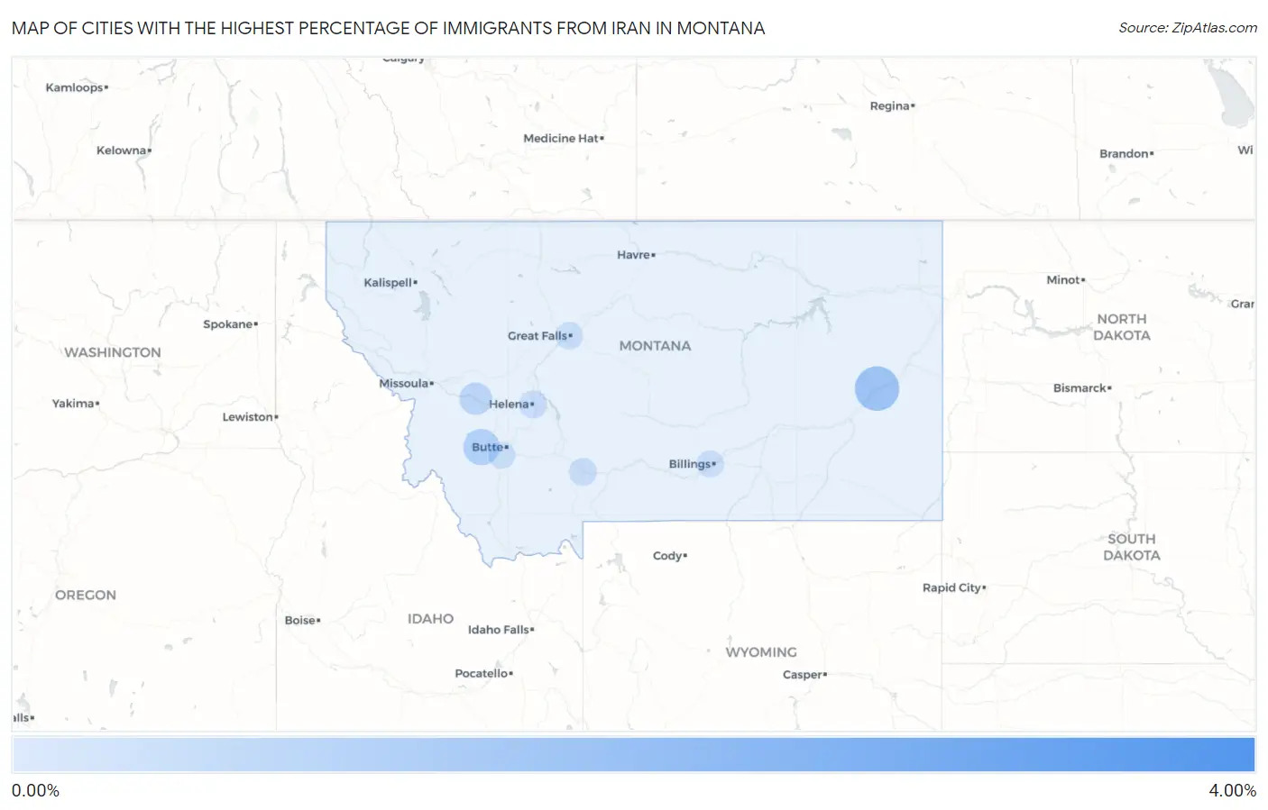 Cities with the Highest Percentage of Immigrants from Iran in Montana Map