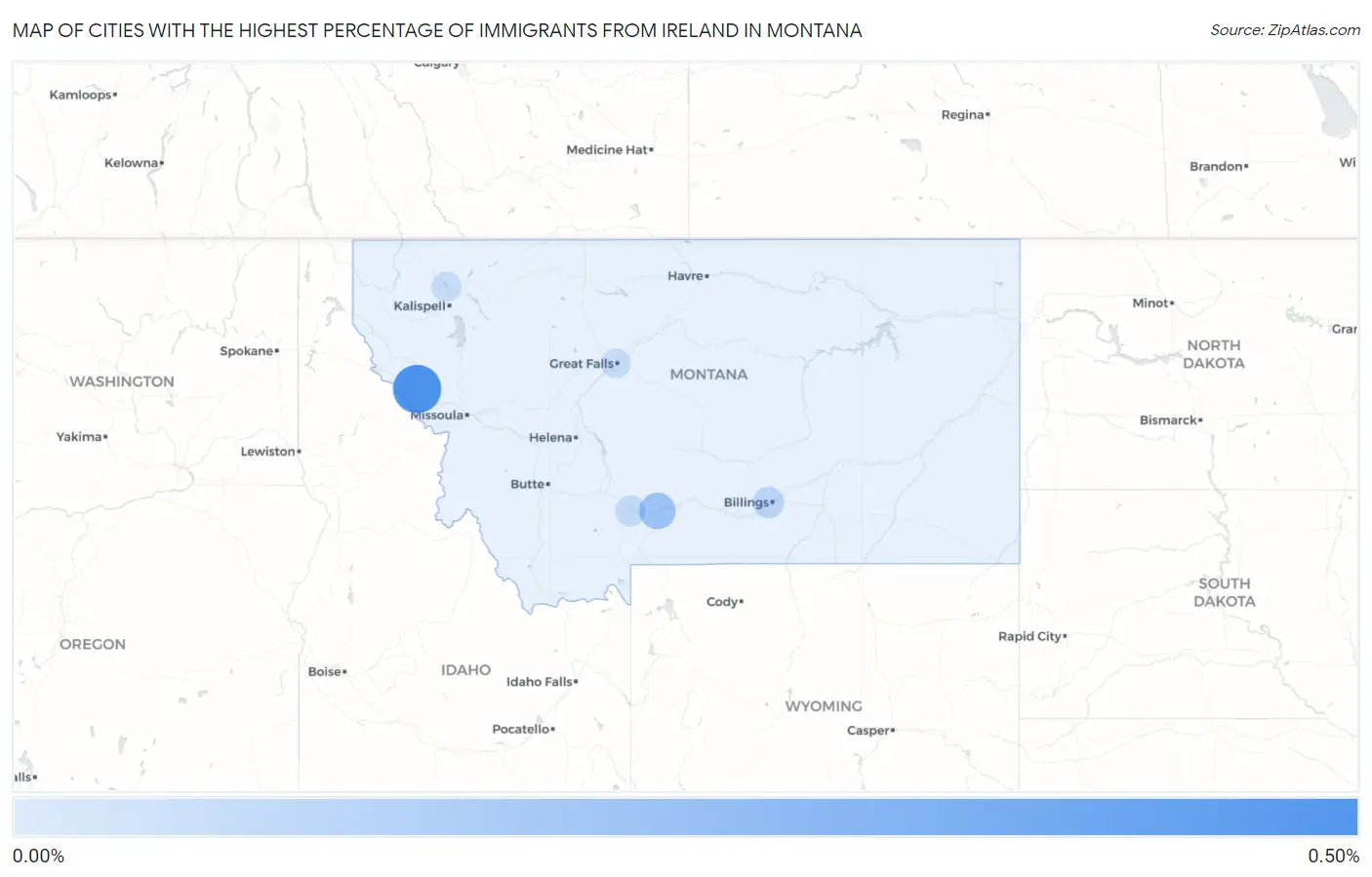 Cities with the Highest Percentage of Immigrants from Ireland in Montana Map