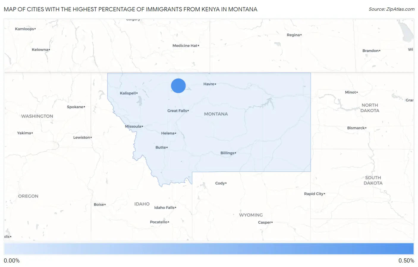 Cities with the Highest Percentage of Immigrants from Kenya in Montana Map