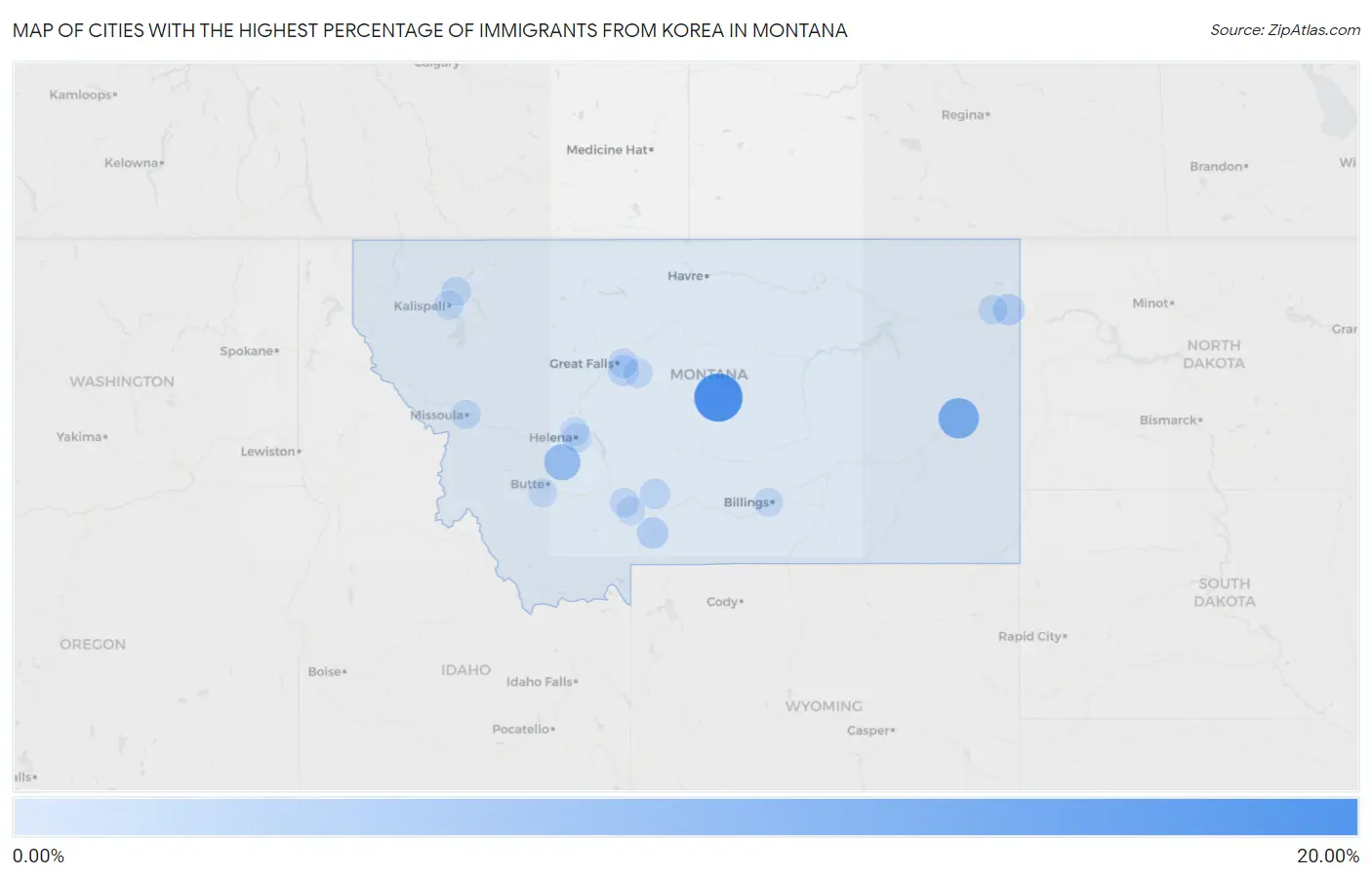 Cities with the Highest Percentage of Immigrants from Korea in Montana Map