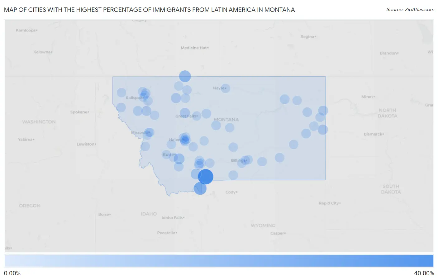 Cities with the Highest Percentage of Immigrants from Latin America in Montana Map