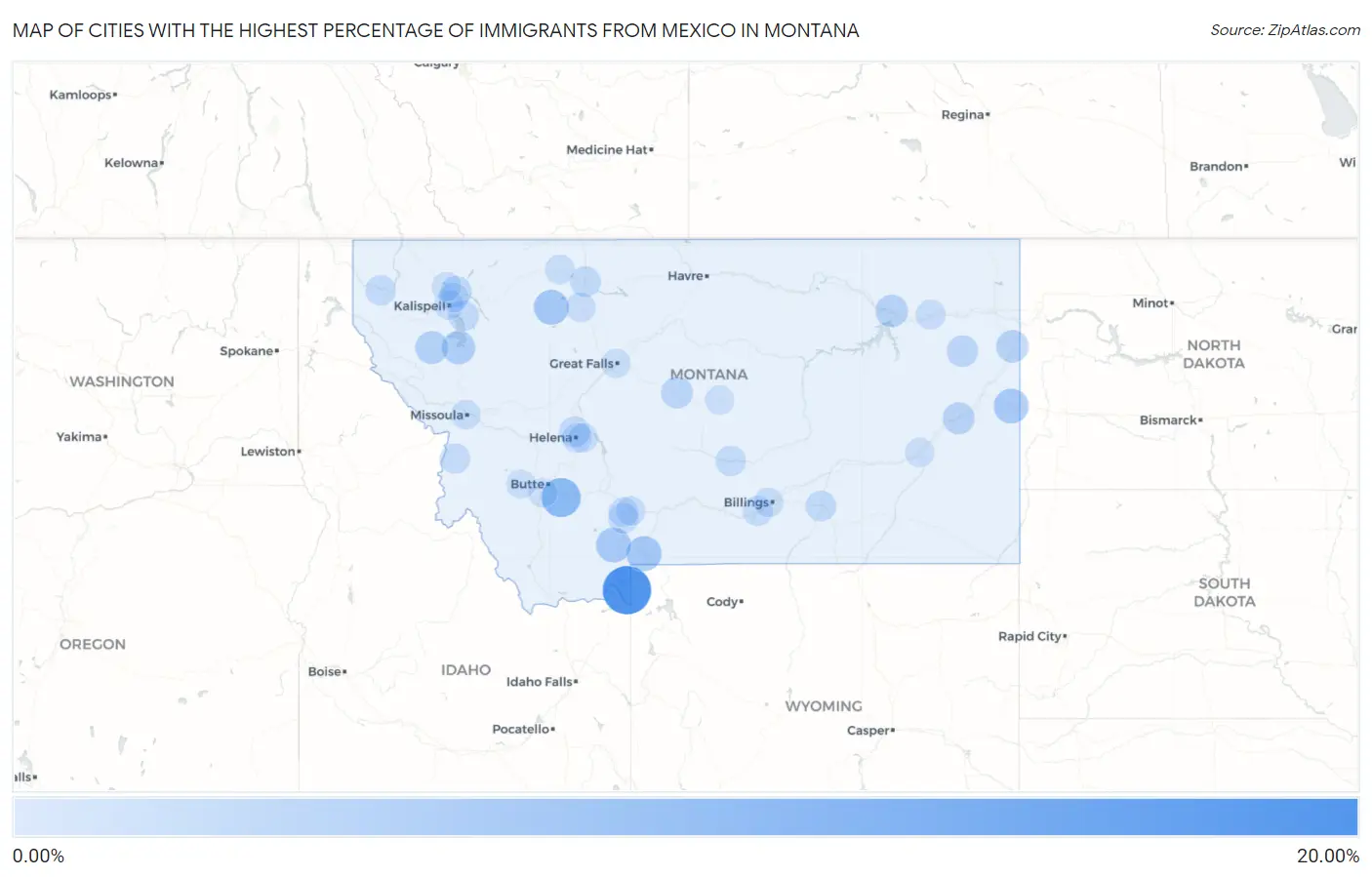 Cities with the Highest Percentage of Immigrants from Mexico in Montana Map