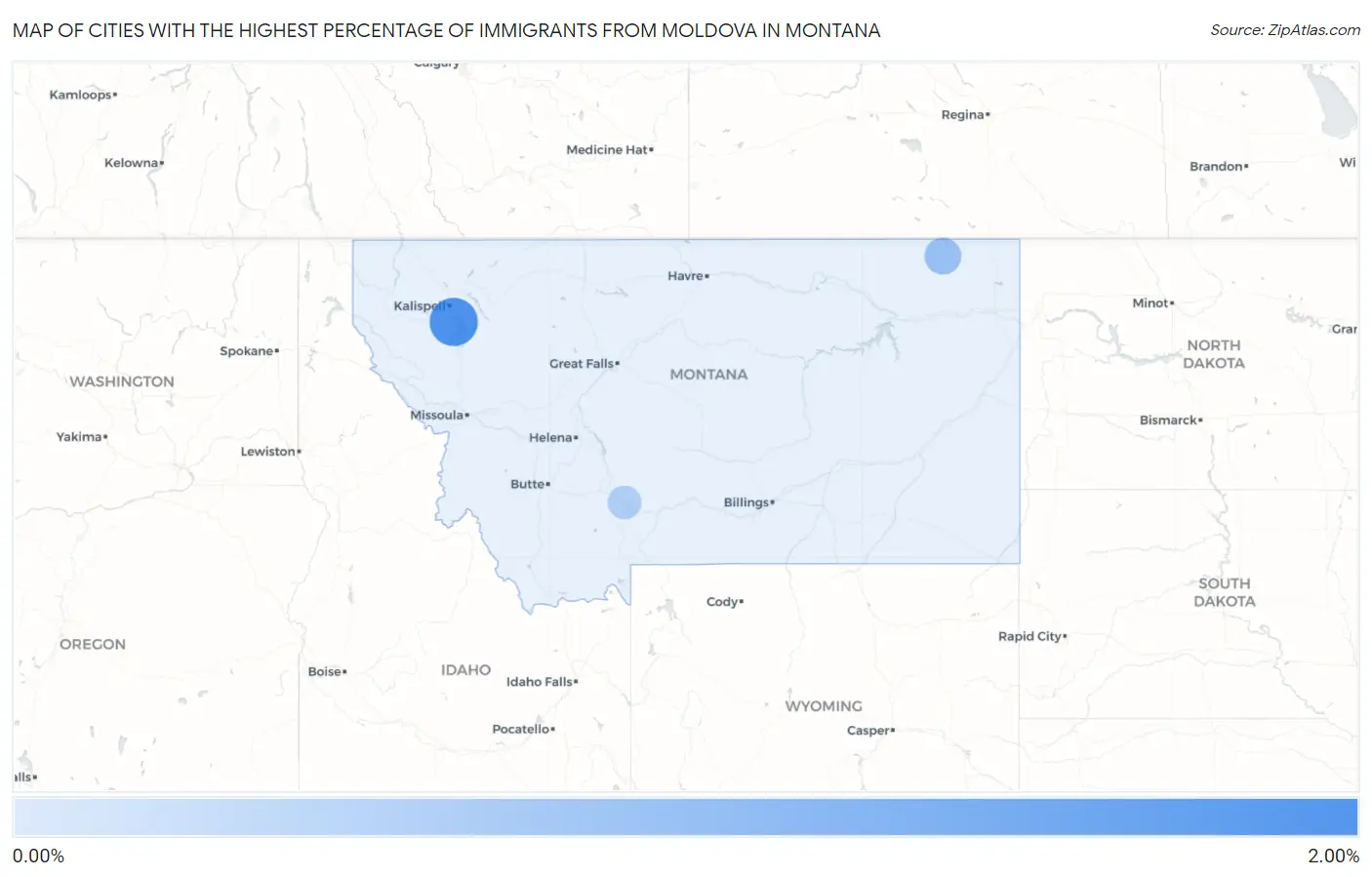 Cities with the Highest Percentage of Immigrants from Moldova in Montana Map