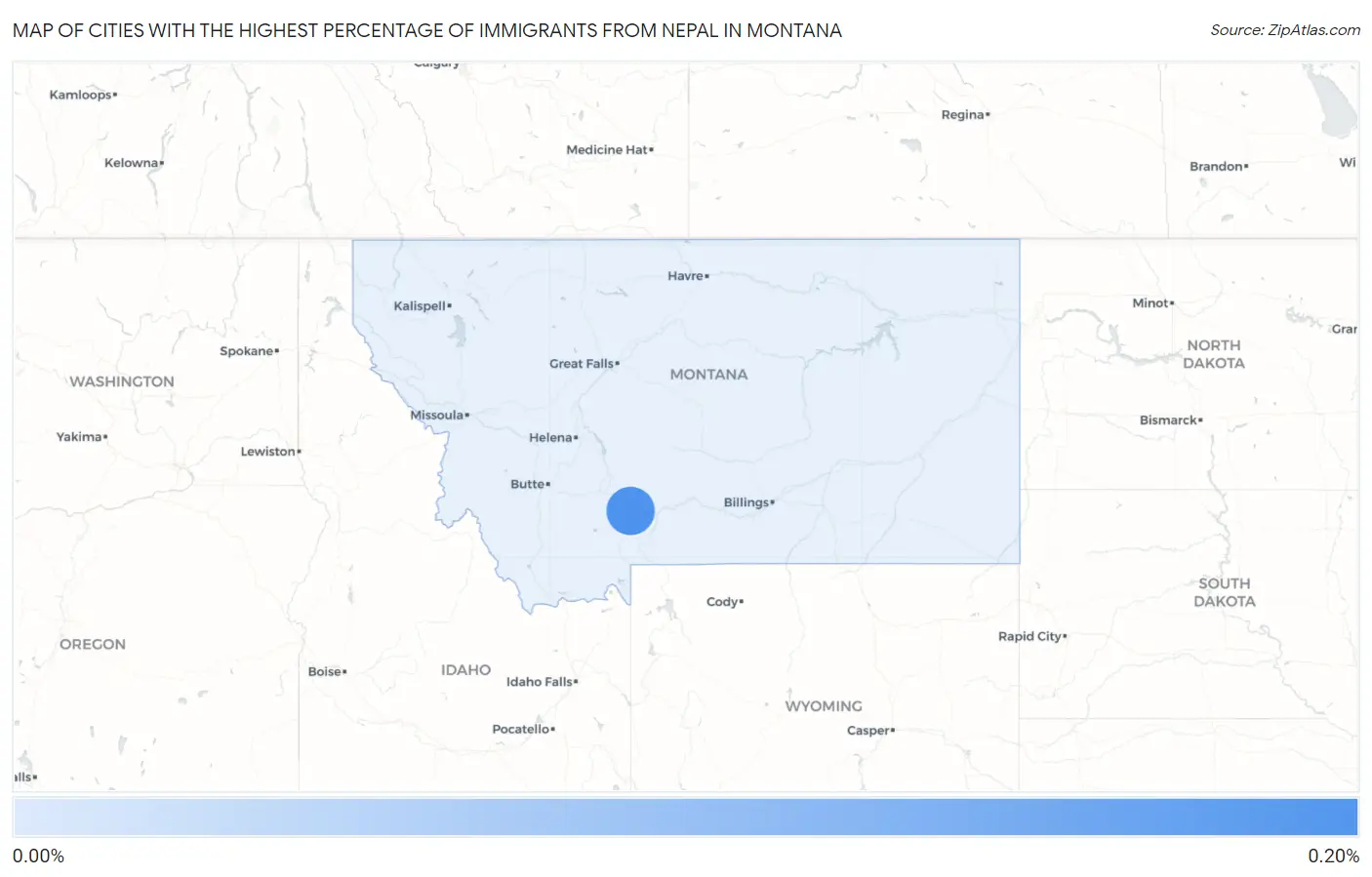 Cities with the Highest Percentage of Immigrants from Nepal in Montana Map