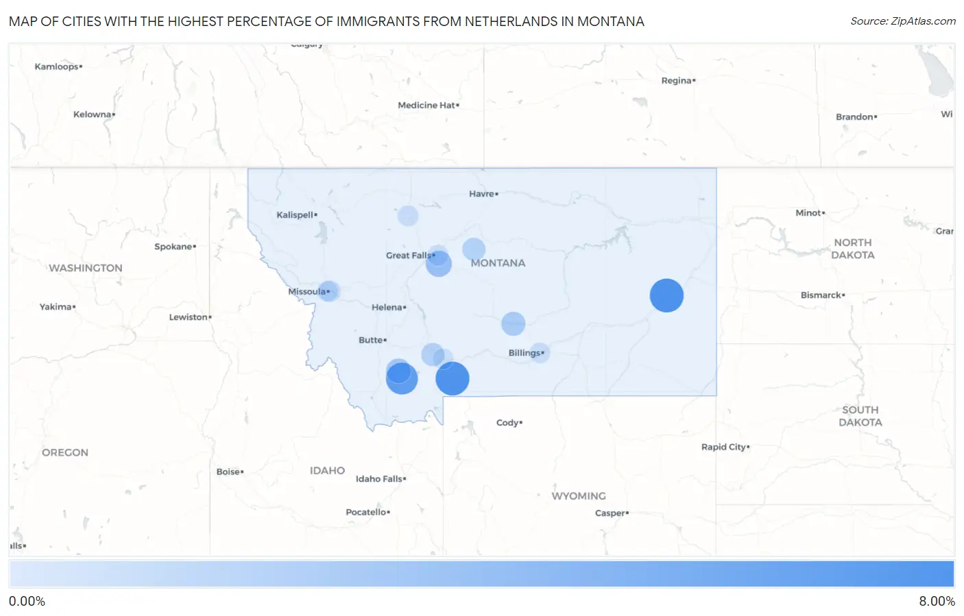 Cities with the Highest Percentage of Immigrants from Netherlands in Montana Map