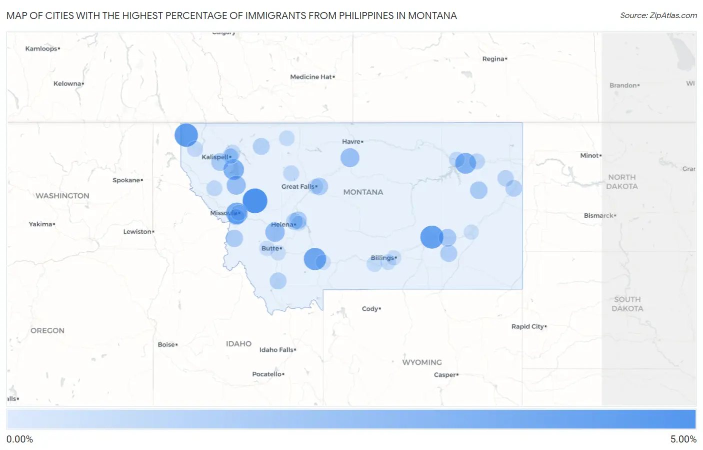 Cities with the Highest Percentage of Immigrants from Philippines in Montana Map