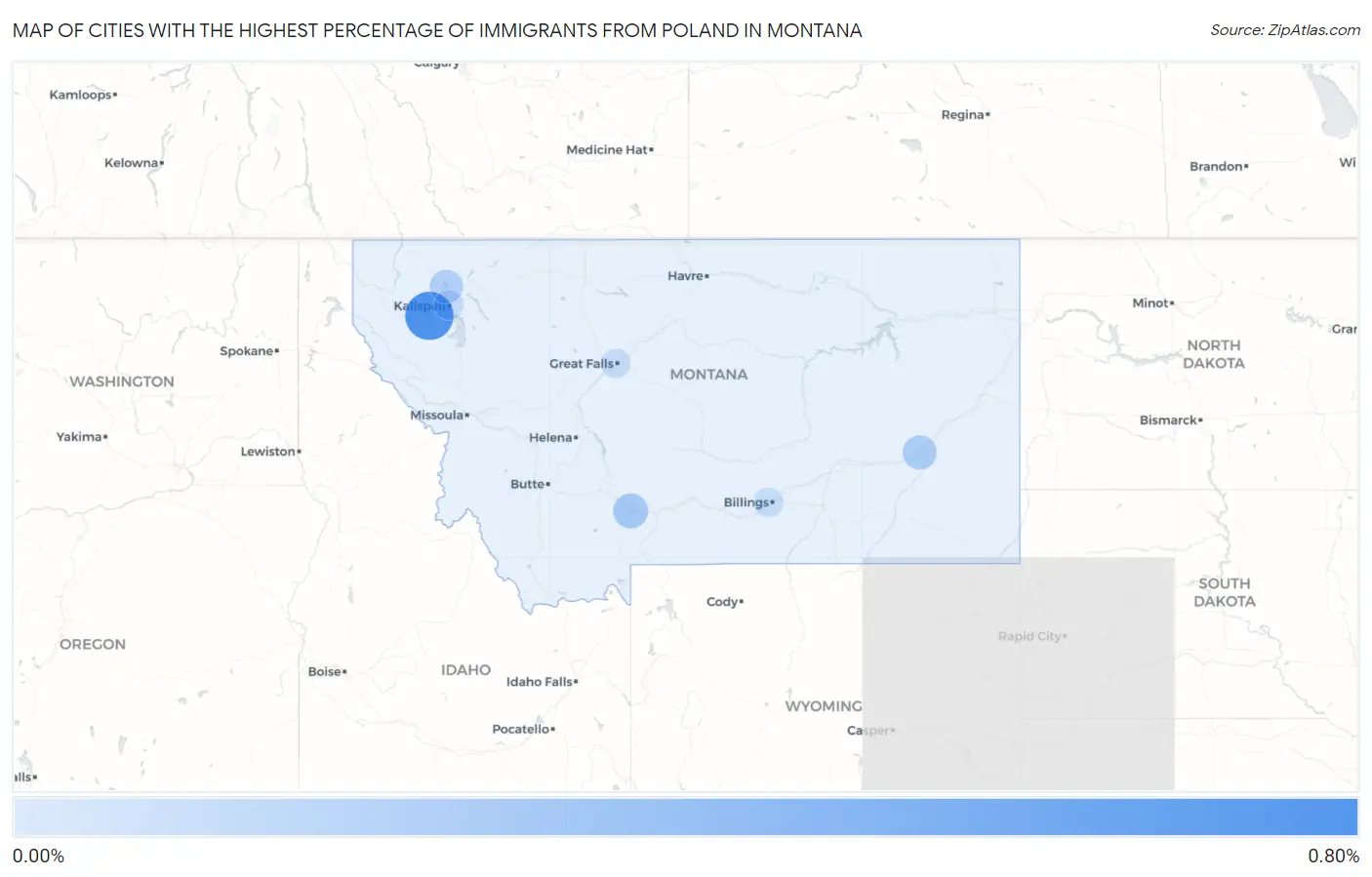 Cities with the Highest Percentage of Immigrants from Poland in Montana Map