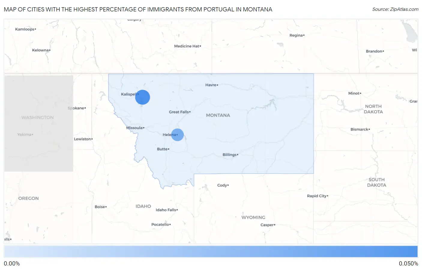 Cities with the Highest Percentage of Immigrants from Portugal in Montana Map