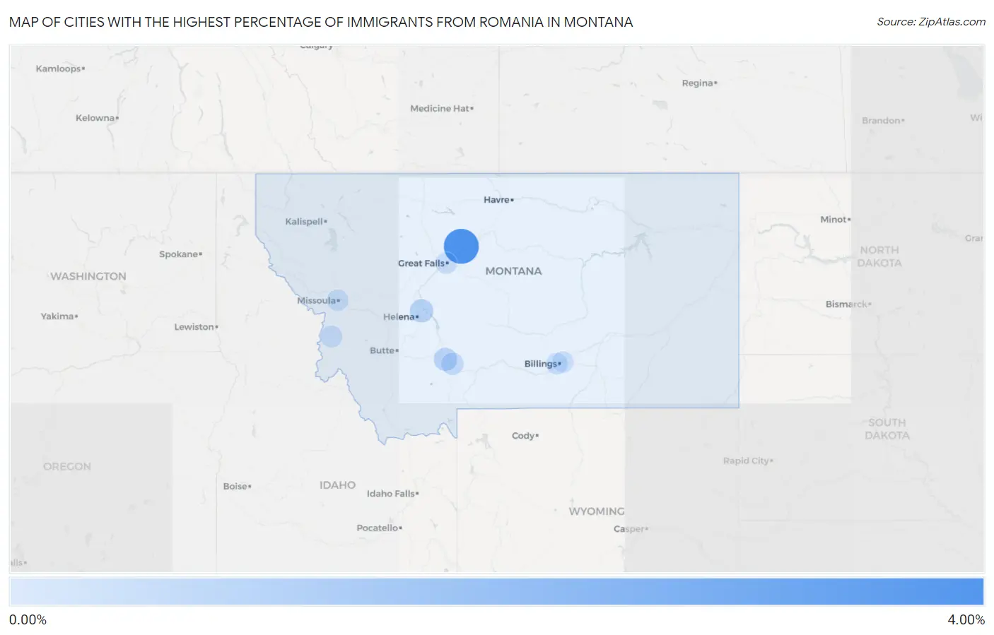 Cities with the Highest Percentage of Immigrants from Romania in Montana Map