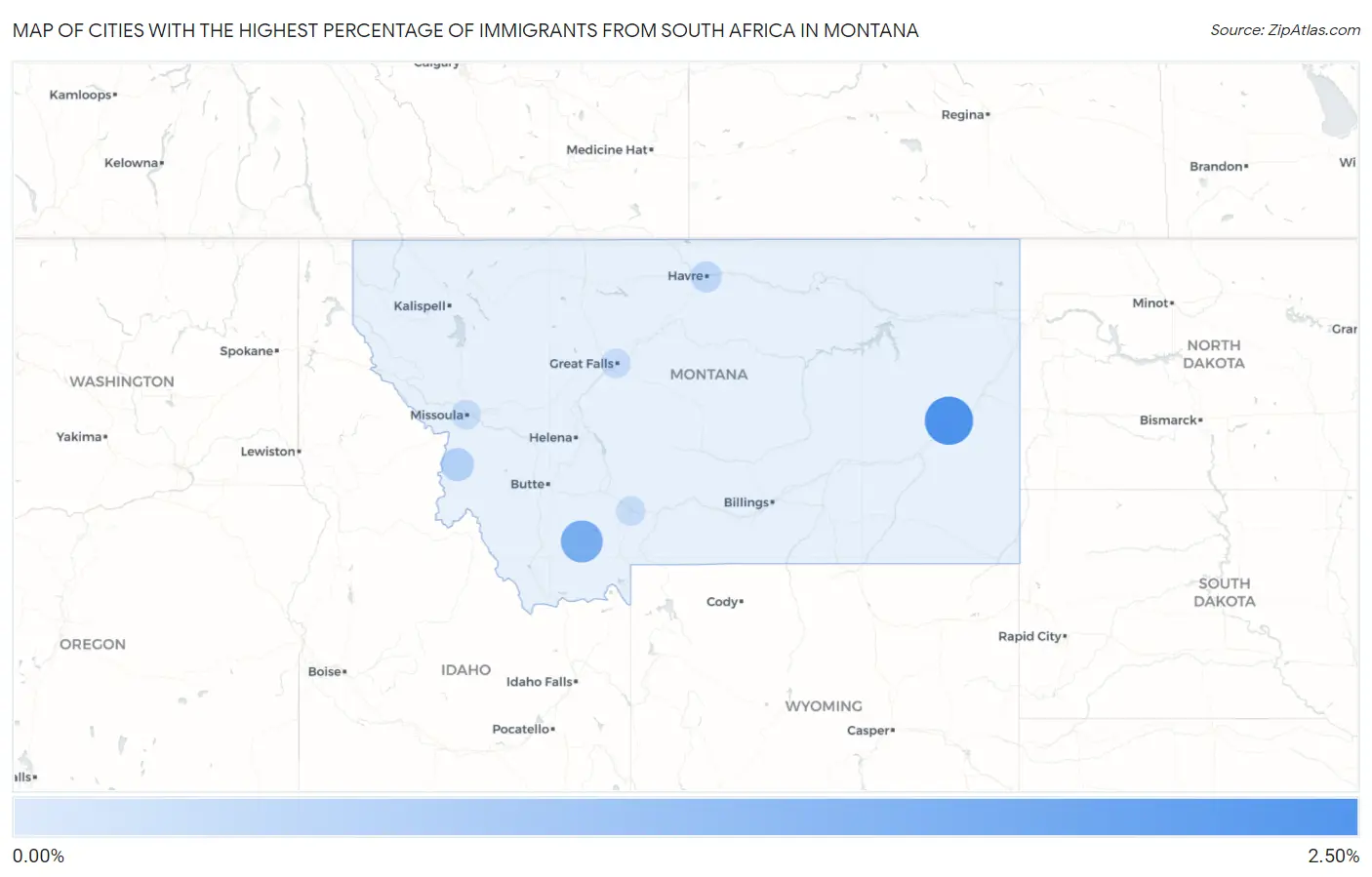 Cities with the Highest Percentage of Immigrants from South Africa in Montana Map