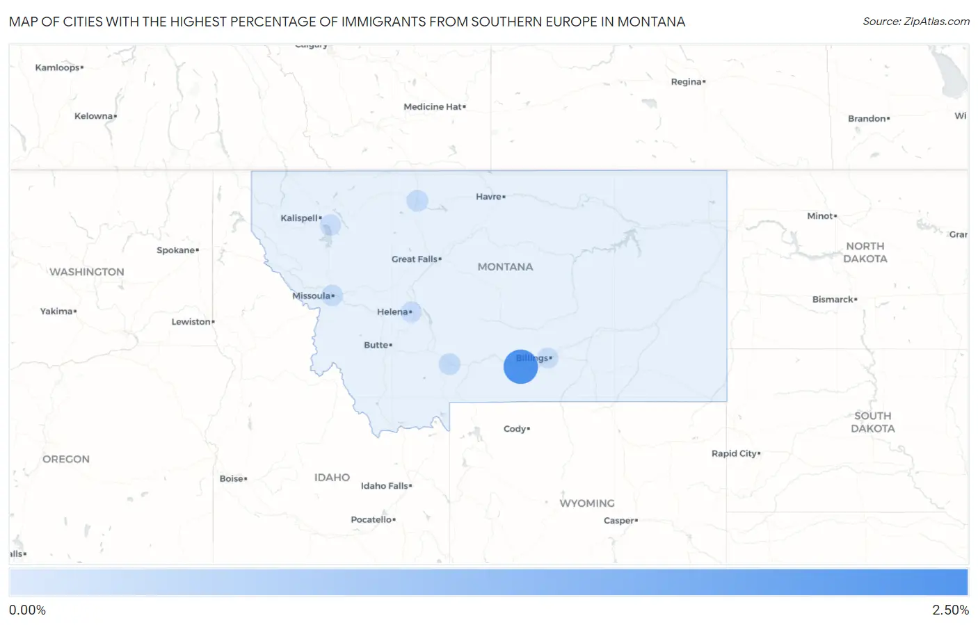 Cities with the Highest Percentage of Immigrants from Southern Europe in Montana Map