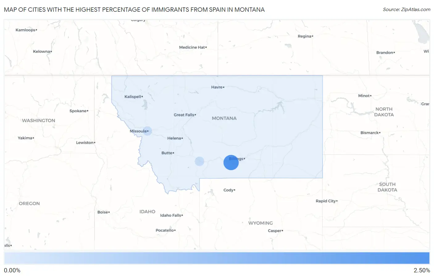 Cities with the Highest Percentage of Immigrants from Spain in Montana Map