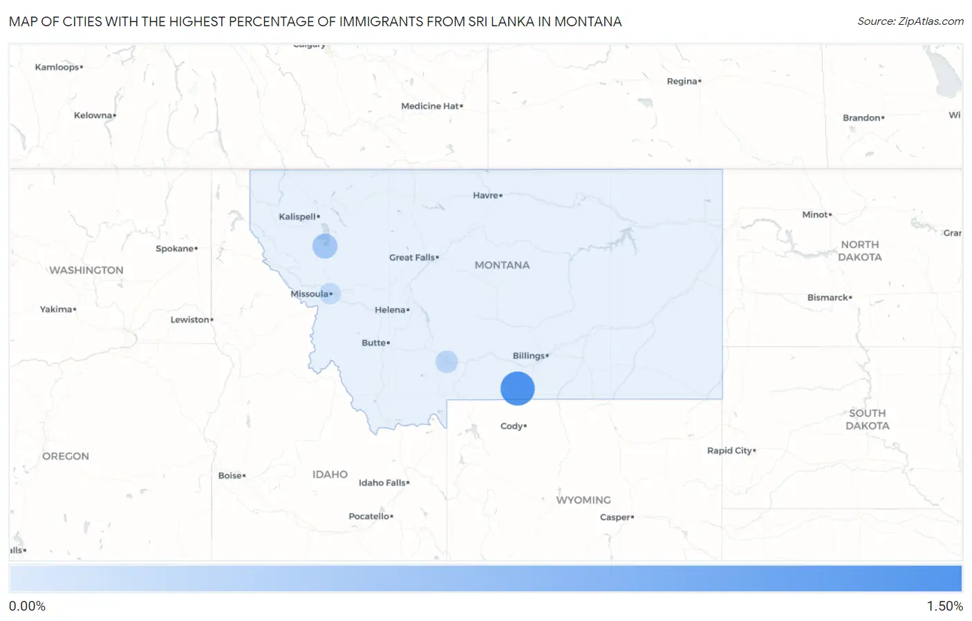 Cities with the Highest Percentage of Immigrants from Sri Lanka in Montana Map