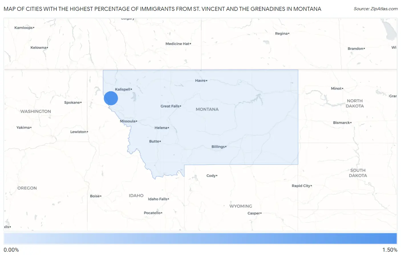Cities with the Highest Percentage of Immigrants from St. Vincent and the Grenadines in Montana Map