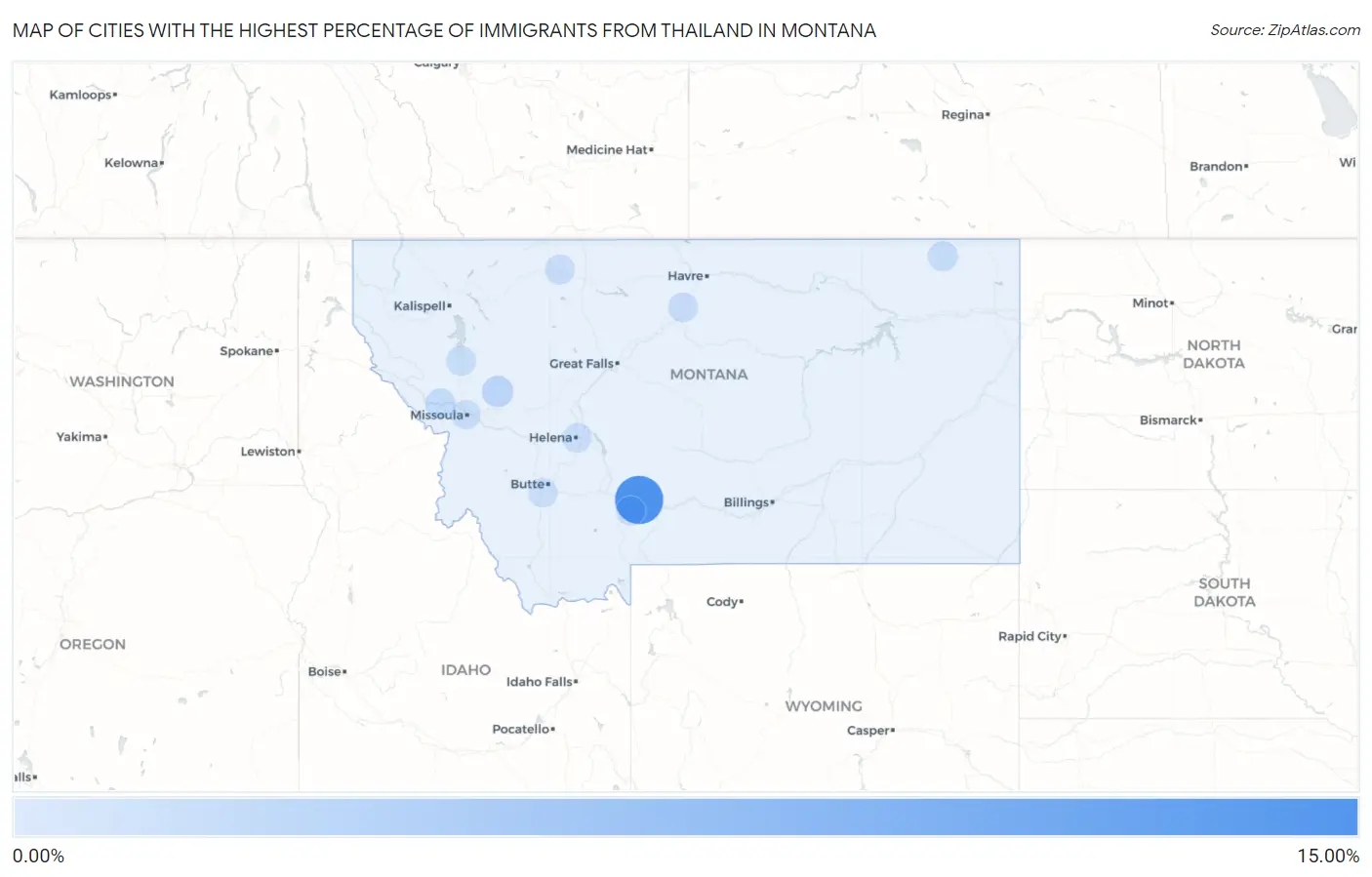 Cities with the Highest Percentage of Immigrants from Thailand in Montana Map