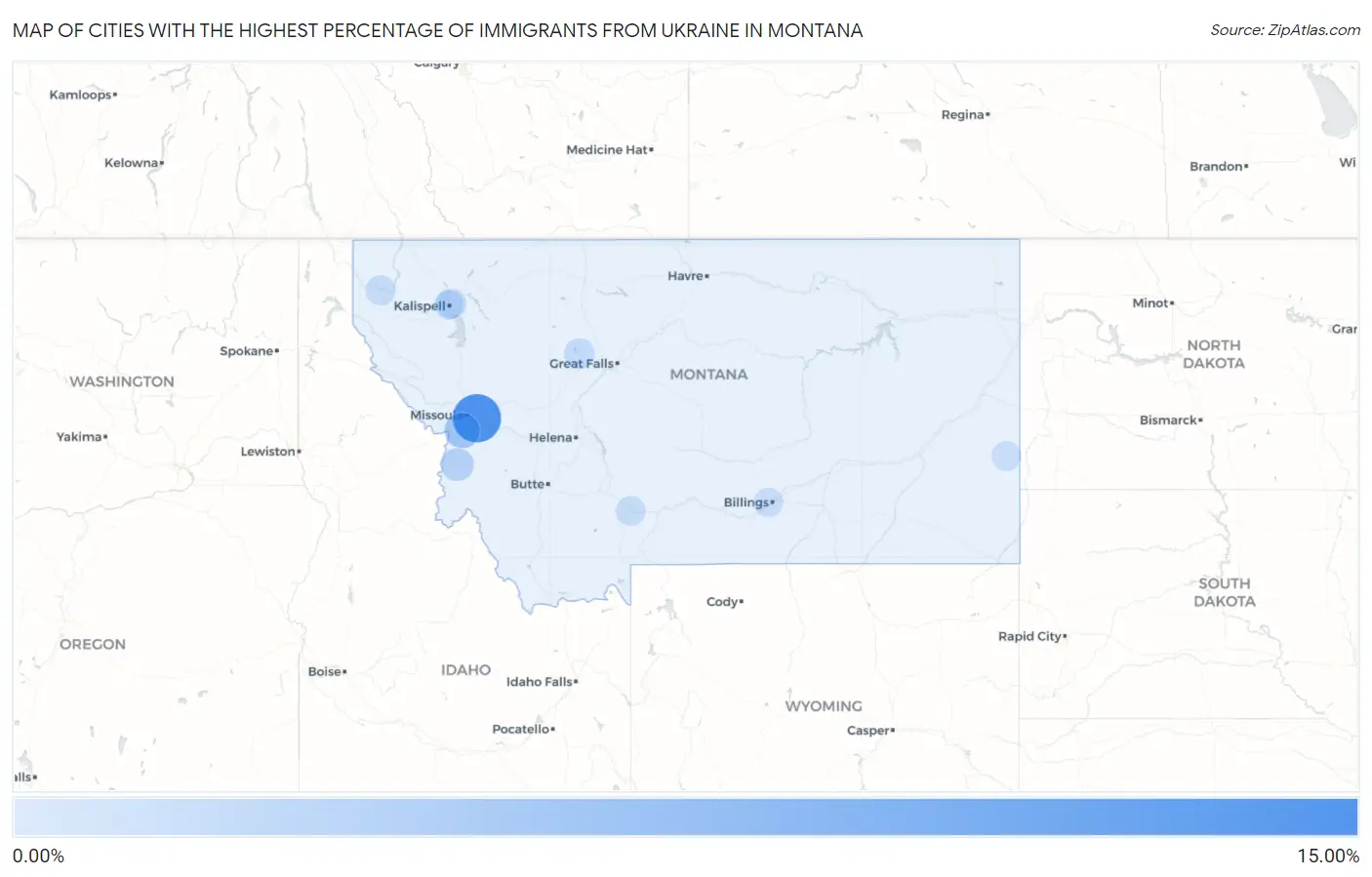 Cities with the Highest Percentage of Immigrants from Ukraine in Montana Map