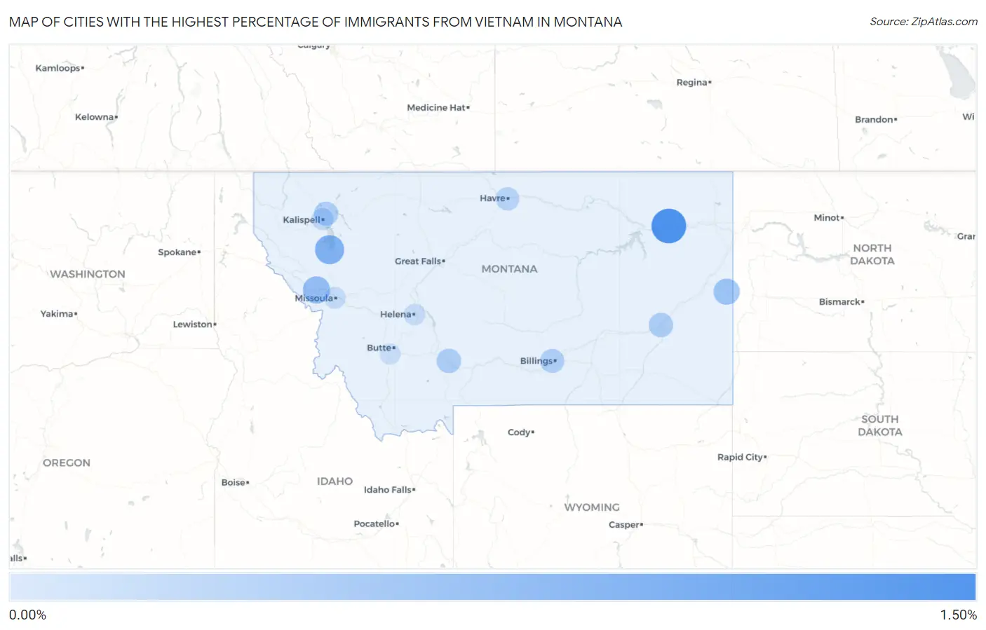 Cities with the Highest Percentage of Immigrants from Vietnam in Montana Map