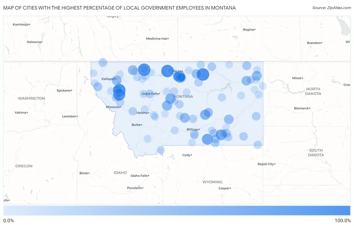 Cities with the Highest Percentage of Local Government Employees in Montana Map