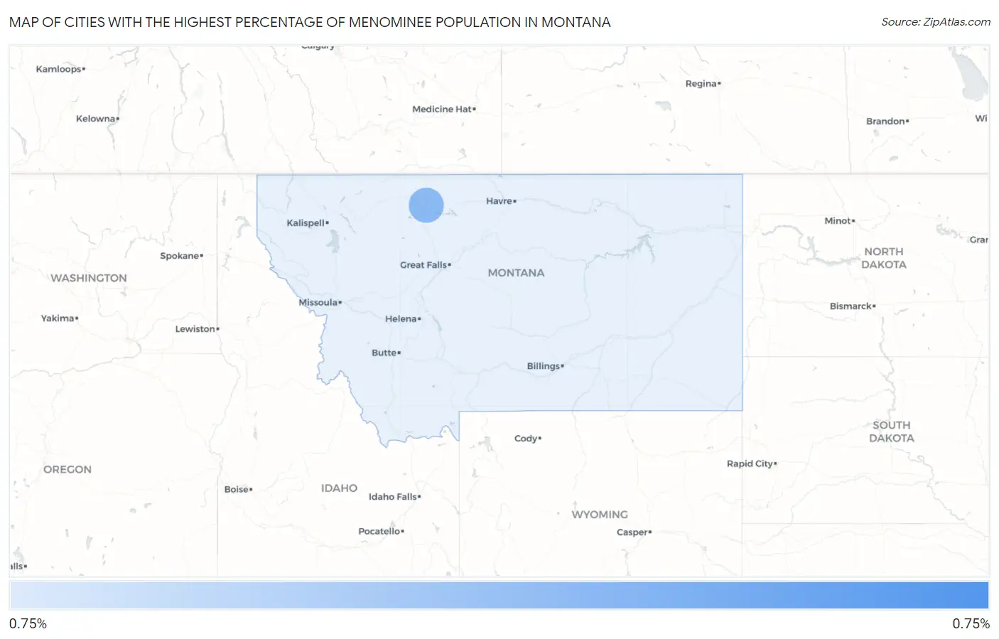 Cities with the Highest Percentage of Menominee Population in Montana Map