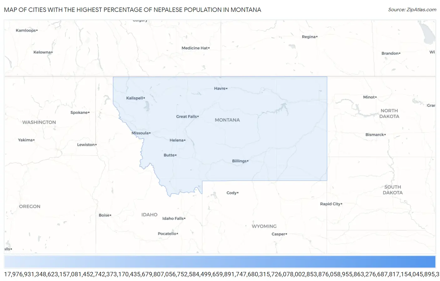 Cities with the Highest Percentage of Nepalese Population in Montana Map