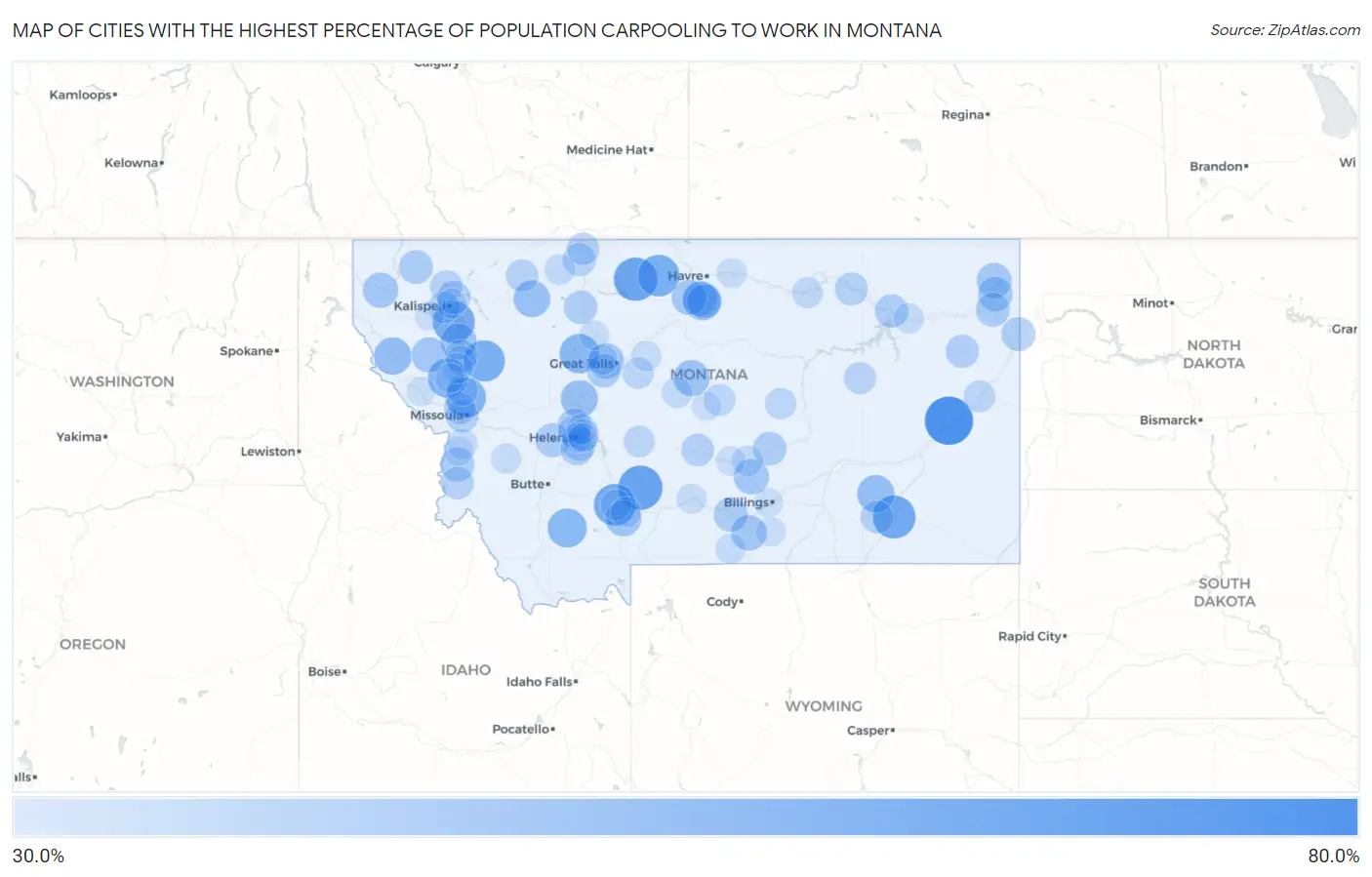 Cities with the Highest Percentage of Population Carpooling to Work in Montana Map