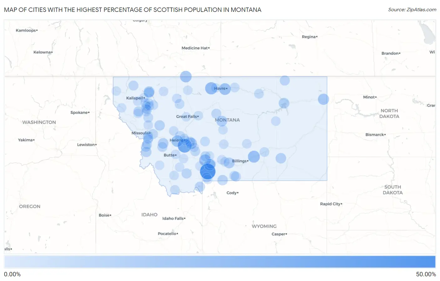 Cities with the Highest Percentage of Scottish Population in Montana Map