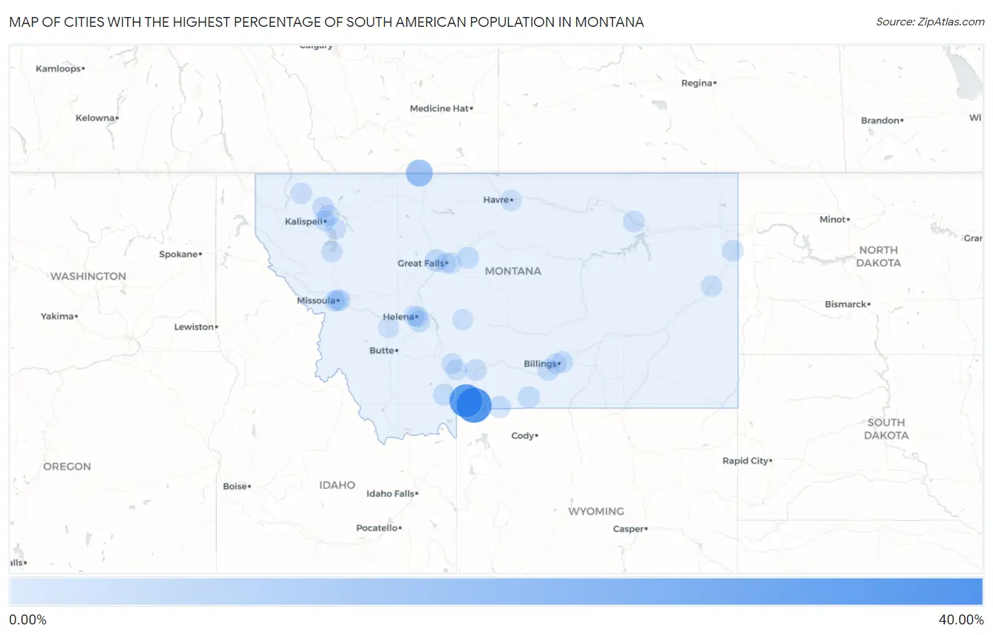Cities with the Highest Percentage of South American Population in Montana Map