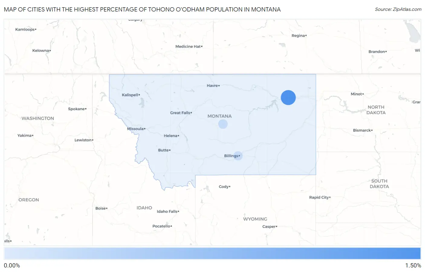 Cities with the Highest Percentage of Tohono O'Odham Population in Montana Map