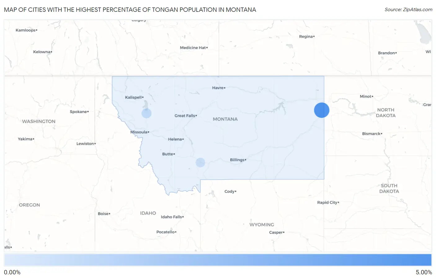 Cities with the Highest Percentage of Tongan Population in Montana Map