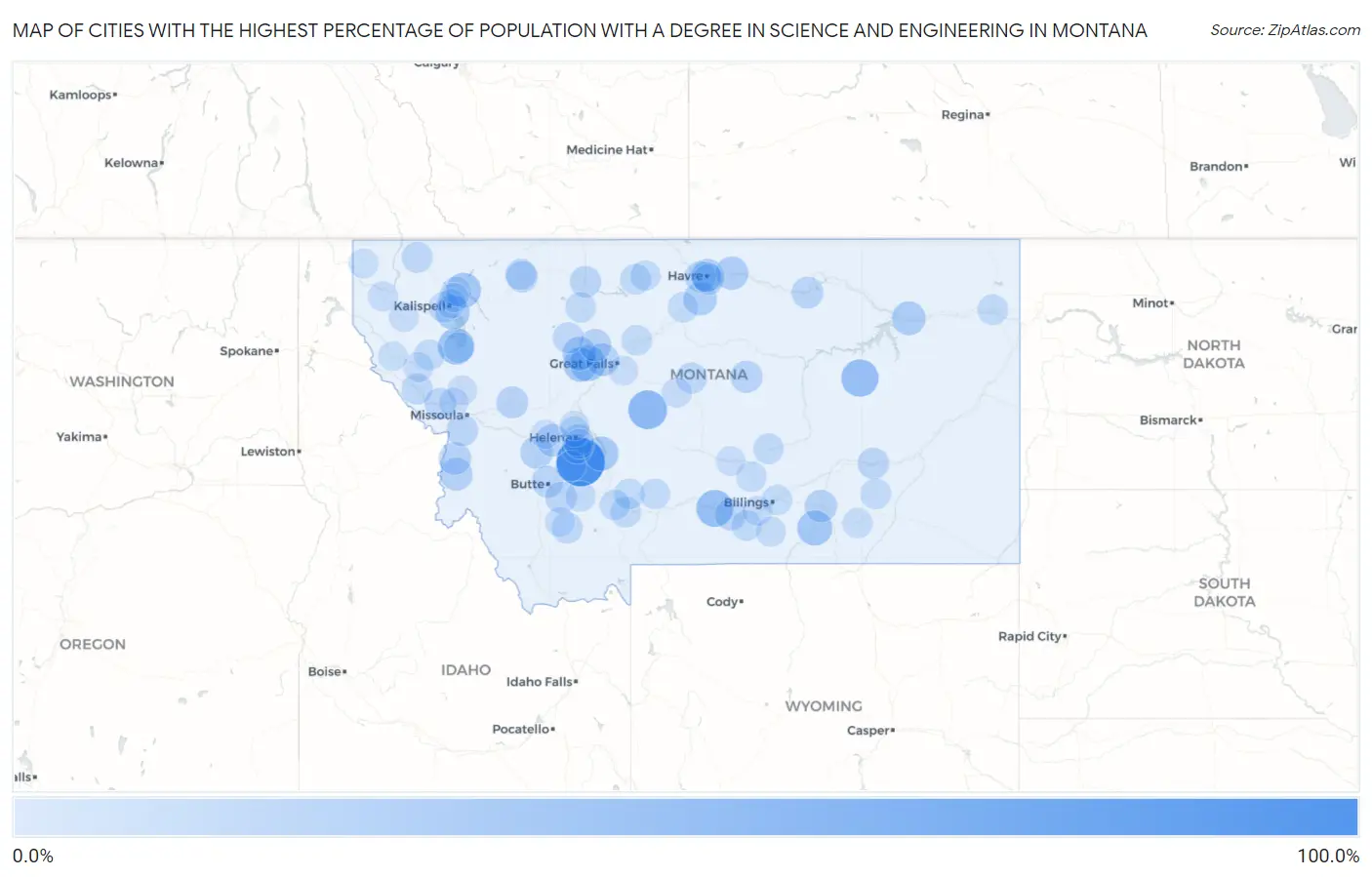 Cities with the Highest Percentage of Population with a Degree in Science and Engineering in Montana Map