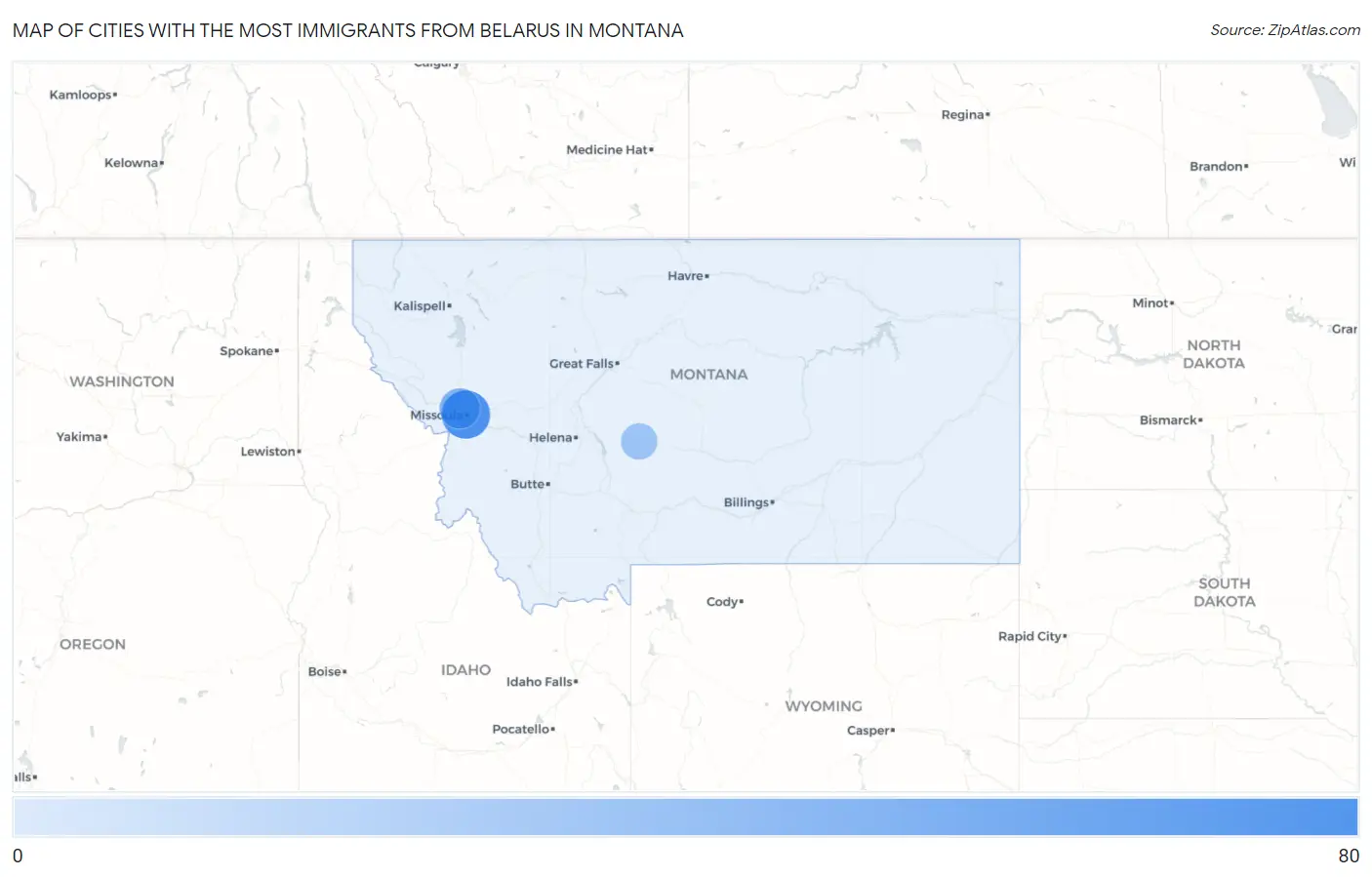 Cities with the Most Immigrants from Belarus in Montana Map