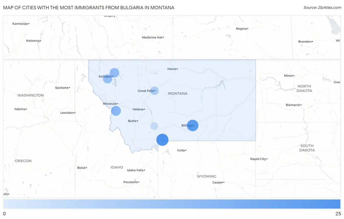 Cities with the Most Immigrants from Bulgaria in Montana Map