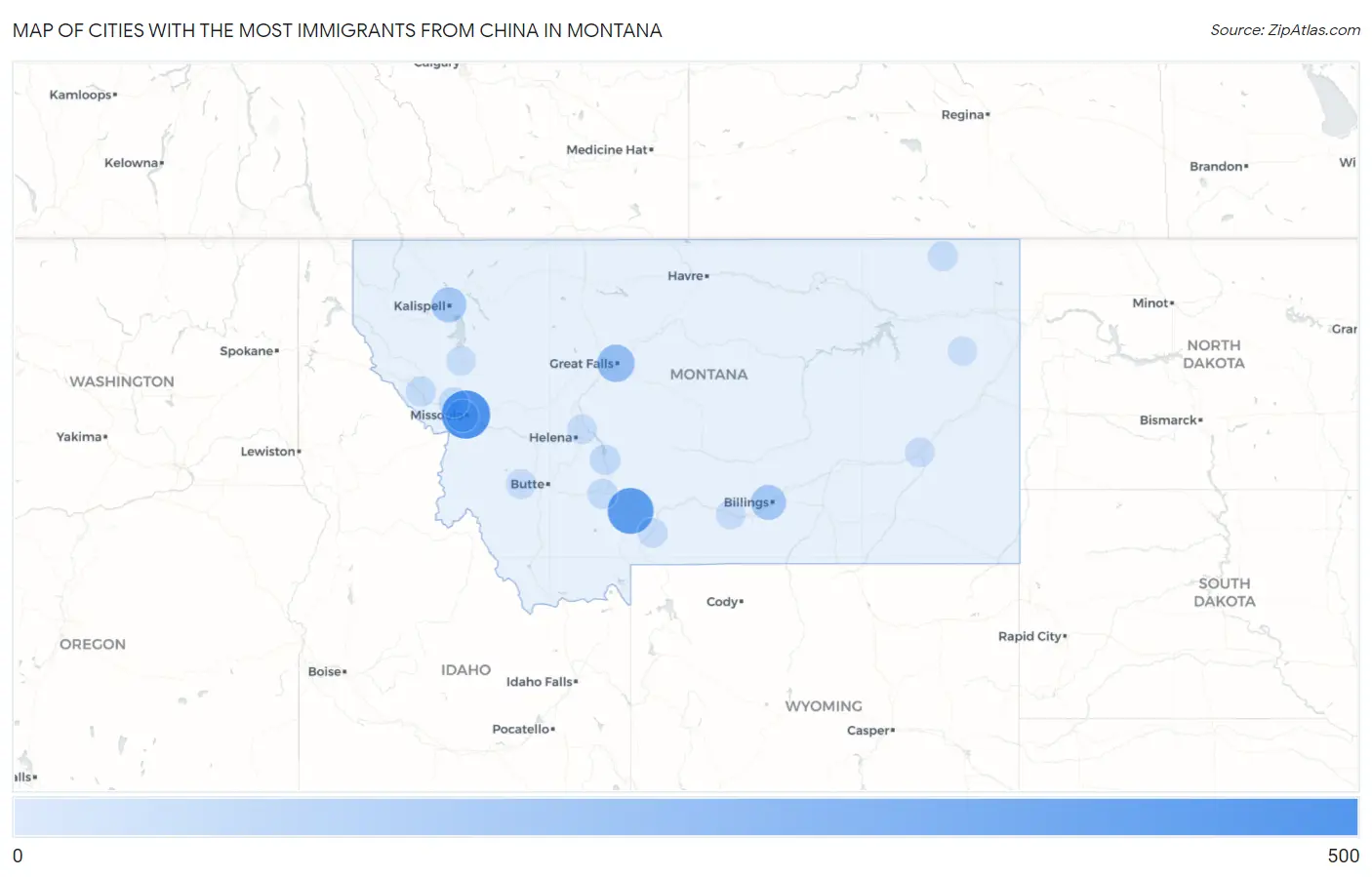Cities with the Most Immigrants from China in Montana Map