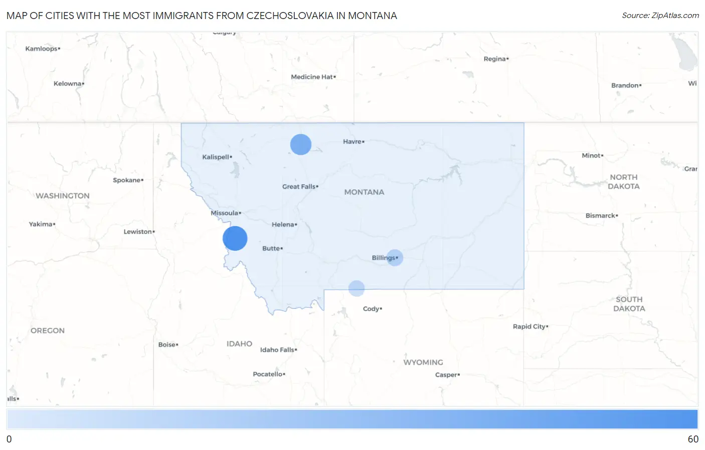 Cities with the Most Immigrants from Czechoslovakia in Montana Map