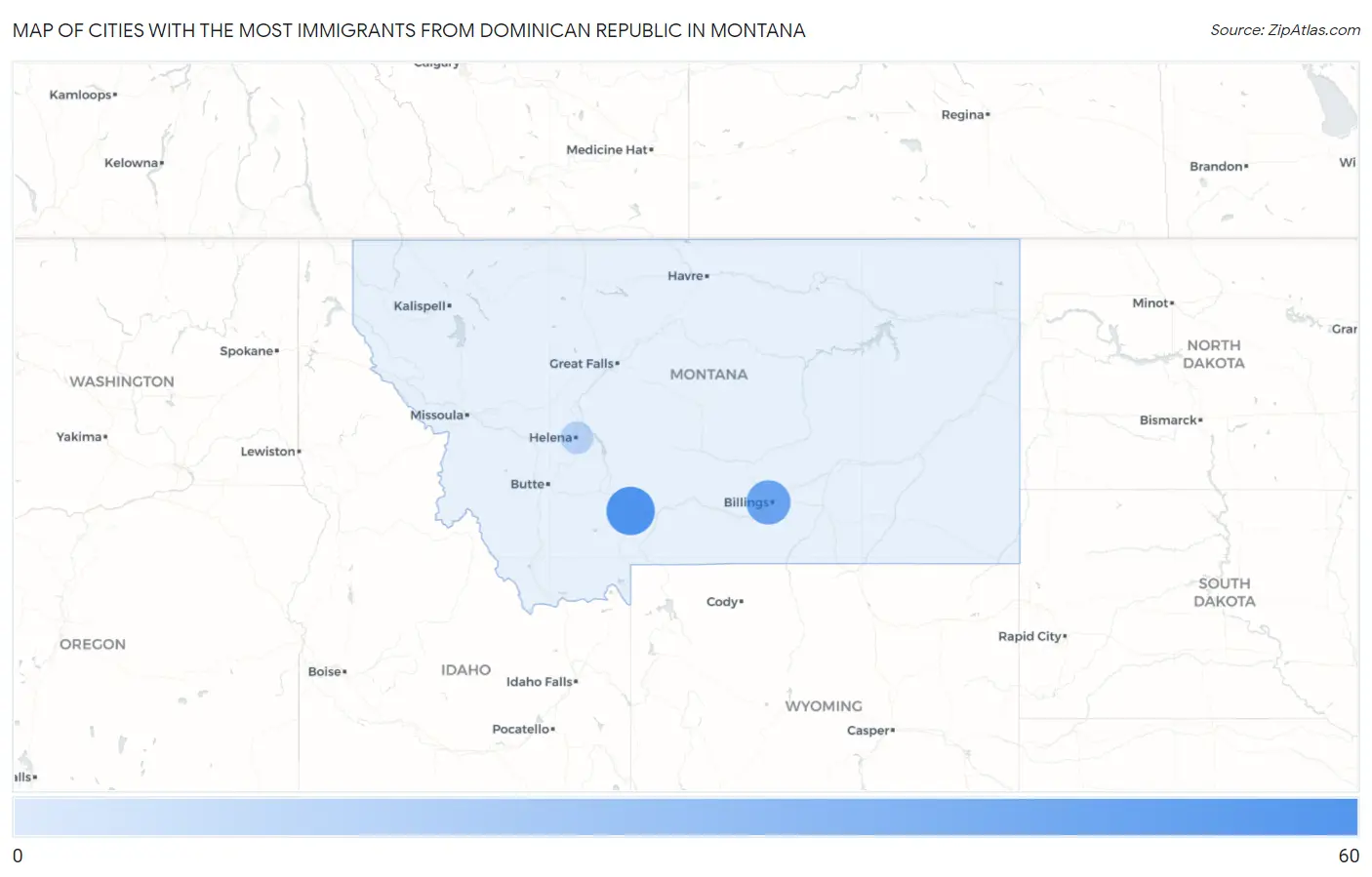 Cities with the Most Immigrants from Dominican Republic in Montana Map