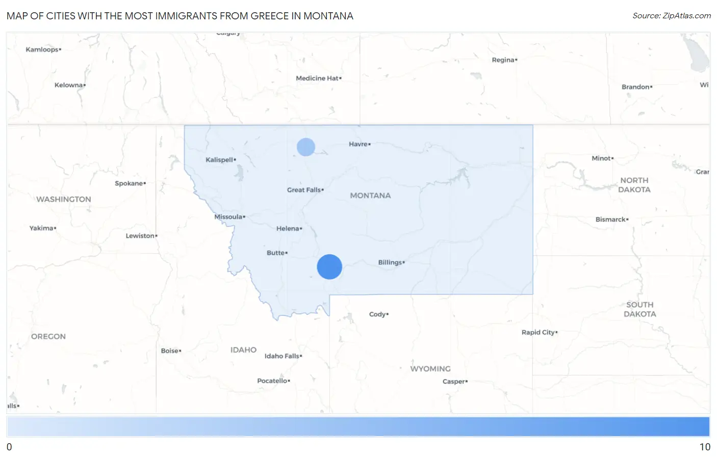 Cities with the Most Immigrants from Greece in Montana Map
