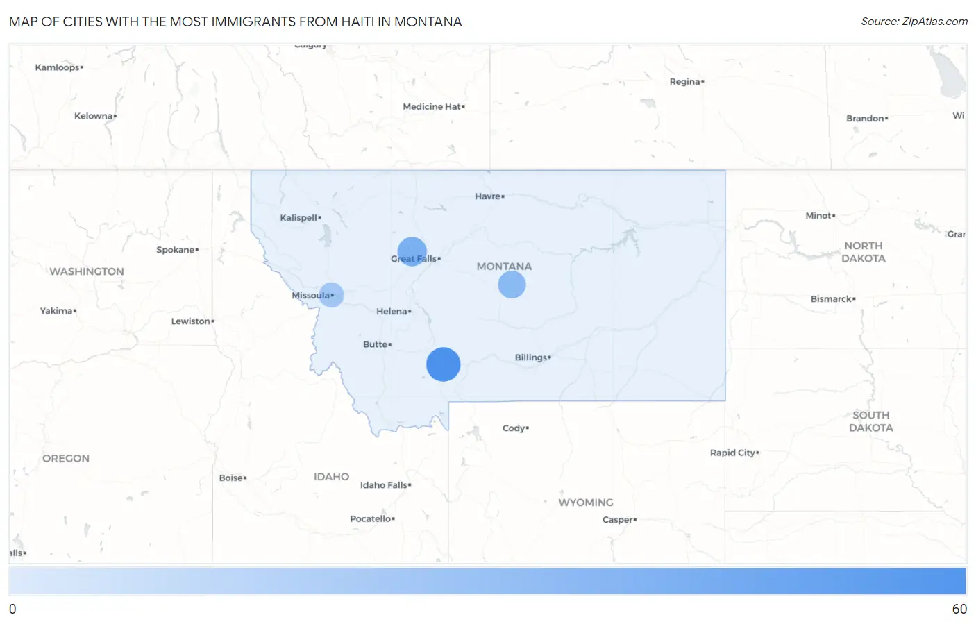 Cities with the Most Immigrants from Haiti in Montana Map